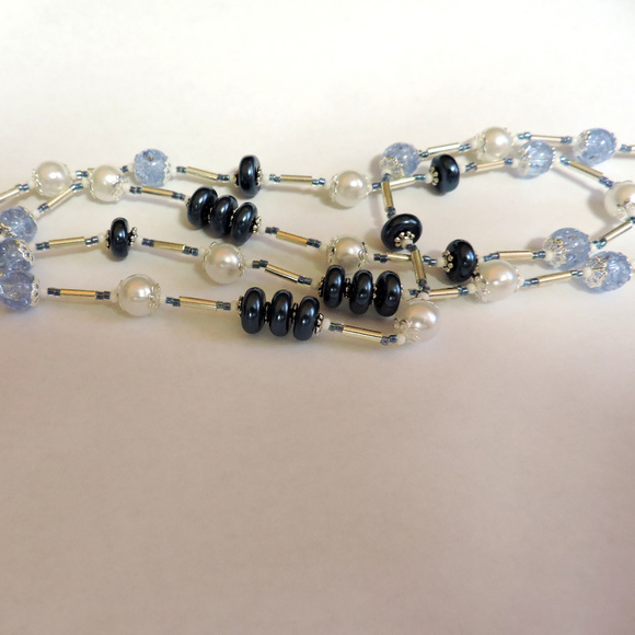 Hand Crafted Blue, White & Silver ... Long Necklace 38" - Picture 7 of 10